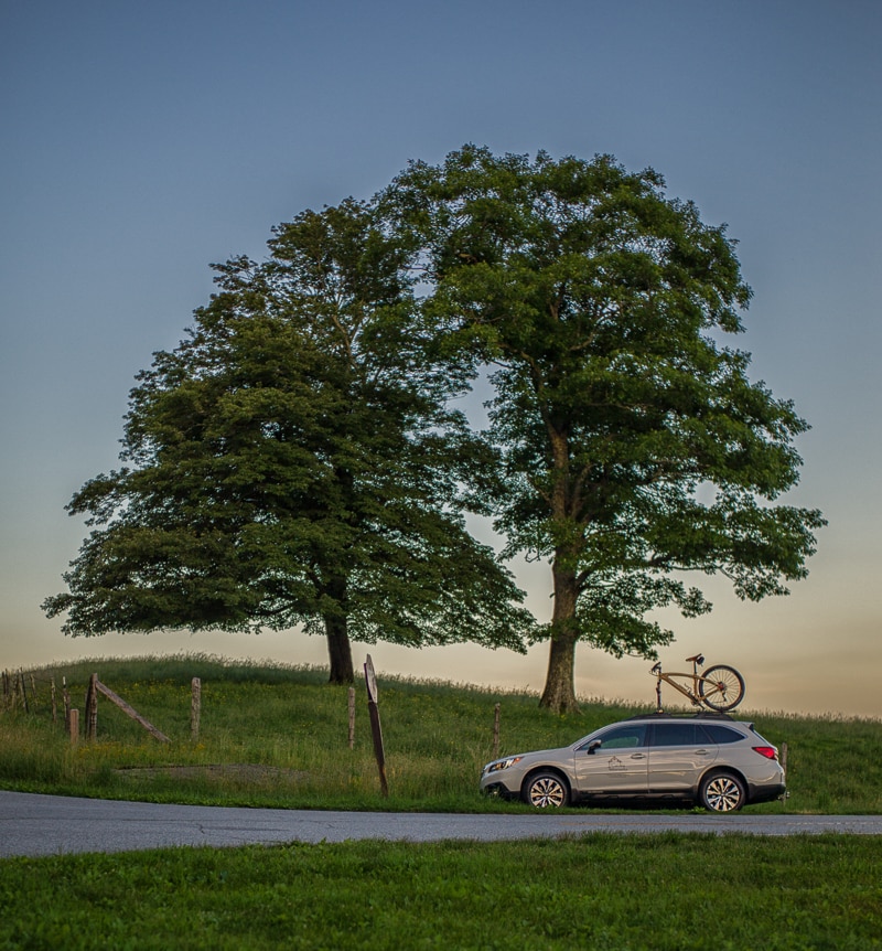 Carbon fiber wood in a Renovo wooden bicycle on the Blue Ridge Parkway