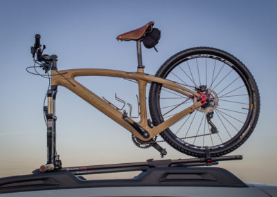 Renovo Badash 29er wooden bicycle on roof rack