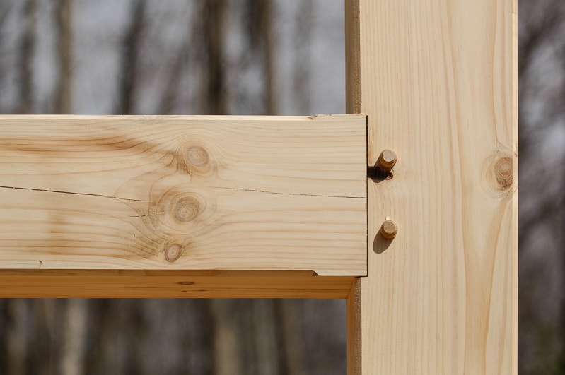 Eastern White Pine Timber Frame mortise and tenon joint