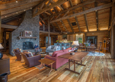 A Timber Frame Greatroom from Reclaimed Wood on the New River in VA