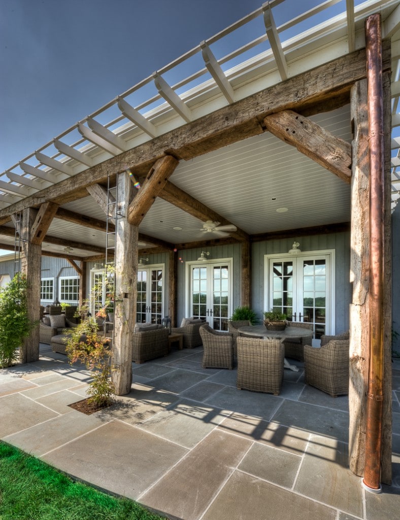 reclaimed wood timber frame party barn porch