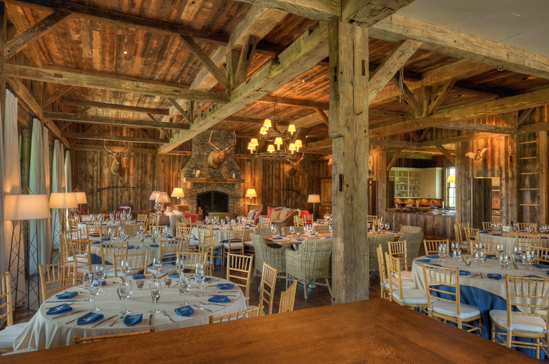 Party Barn Dining Room reclaimed hand hewn white oak barn timber