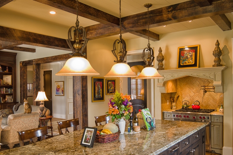 pine beams in french country kitchen charlotte nc