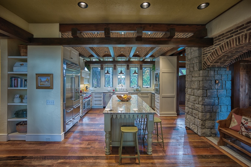 Kitchen beams in mountain lodge