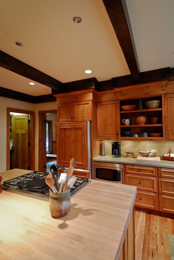 Kitchen ceiling beams standing dead spruce