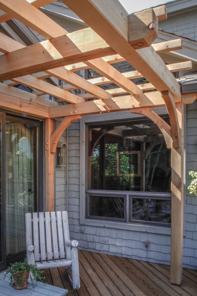 Cedar timber frame deck trellis