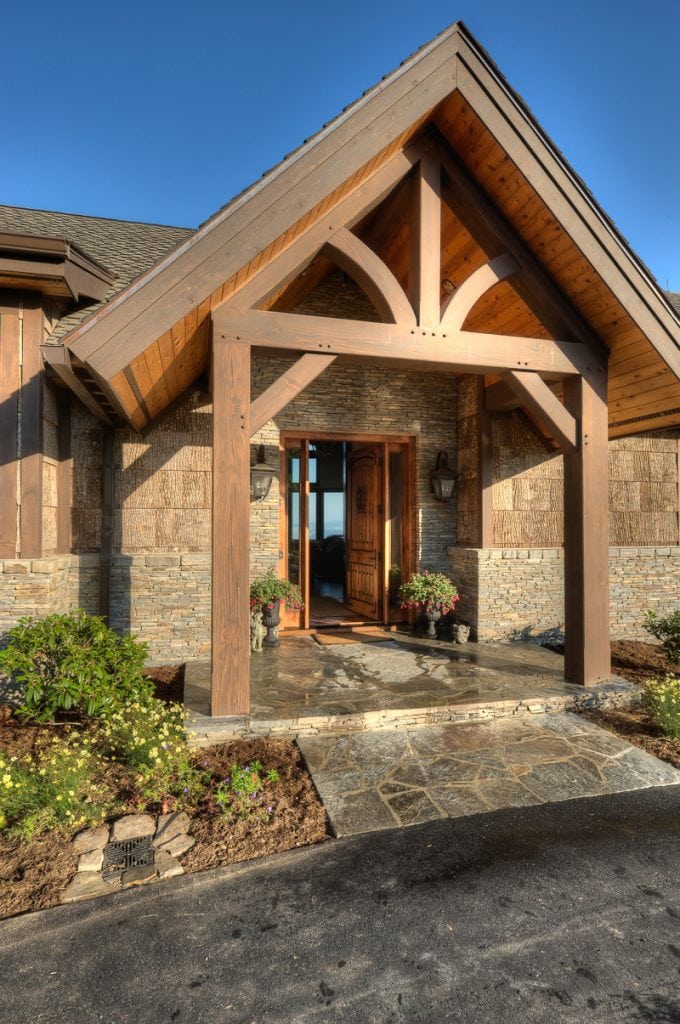 king post truss timber frame entry