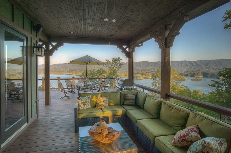 timber frame lake house porch