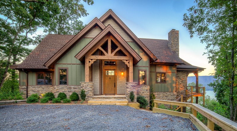 Timber Frame Entry on Lake House