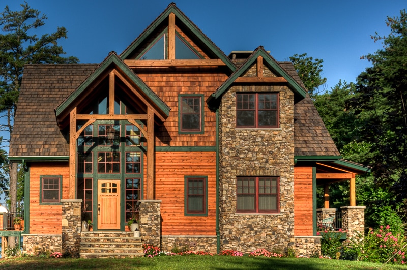 Timber Frame Front Entry on Lake House