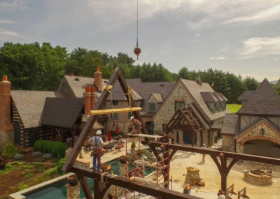 Crane day for timber frame building