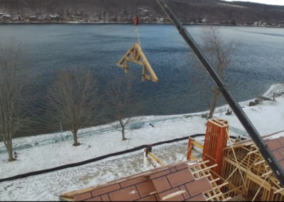 Timber frame over NY lake