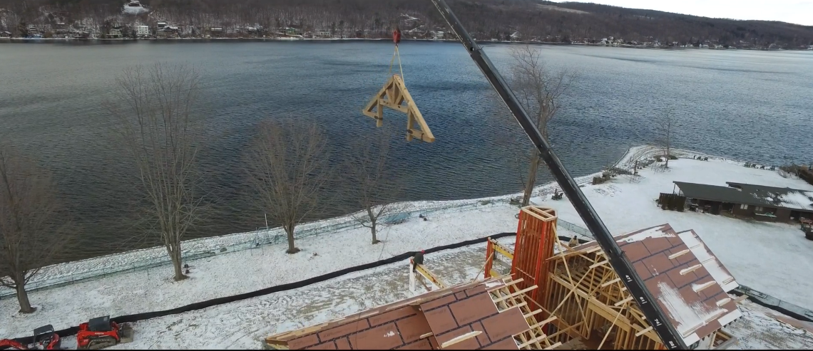 Timber frame over NY lake