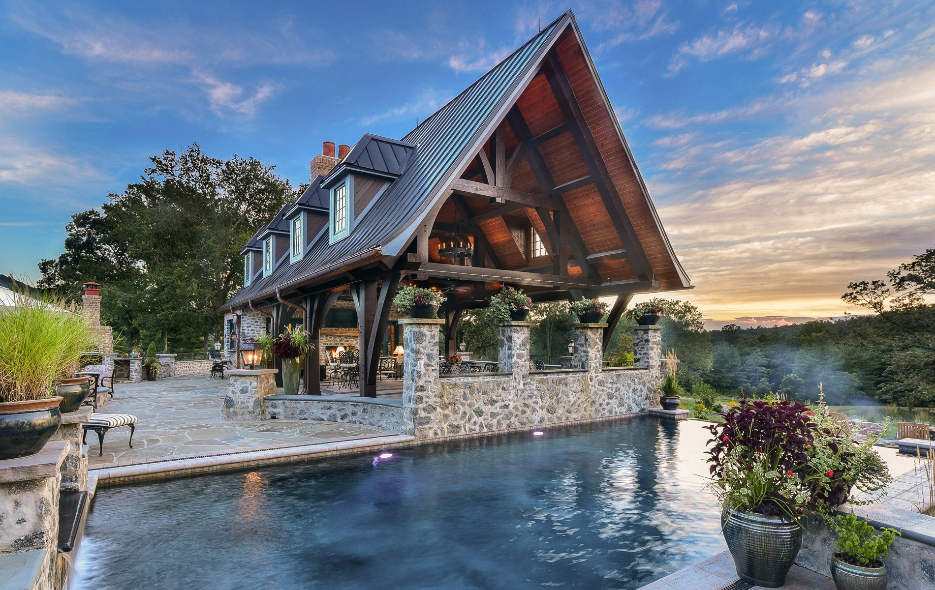 Timber Frame Pool Pavilion with Kitchen Fader2