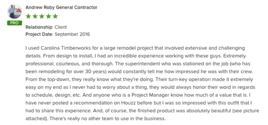 remodel project - testimonial from general contractor