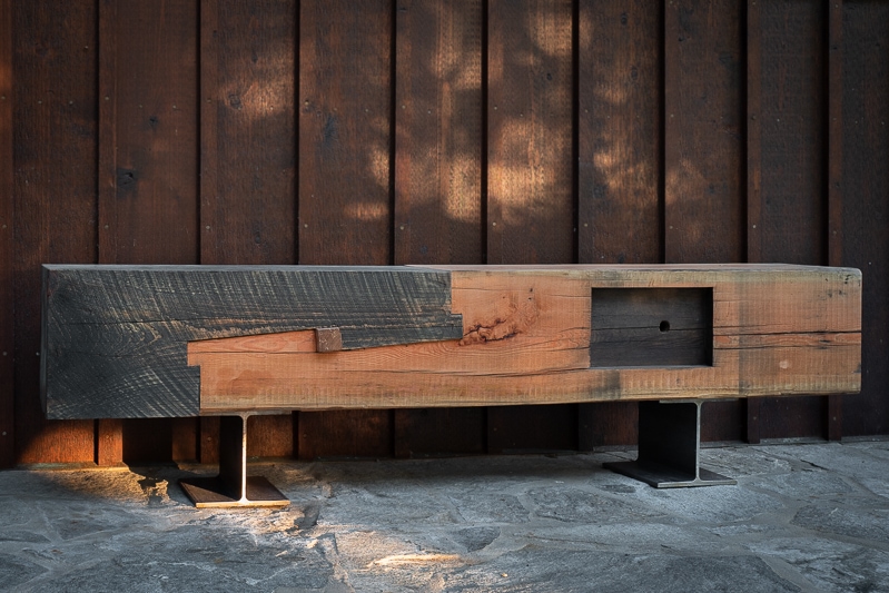 Timber and steel I beam bench