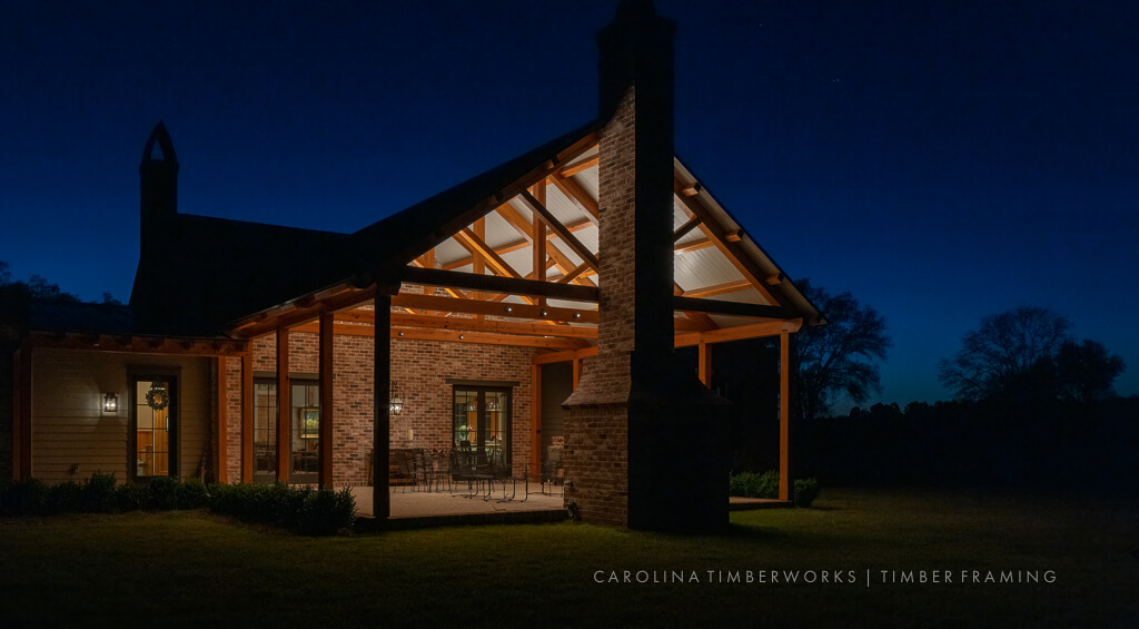 Timber Frame Covered Porch with Fireplace